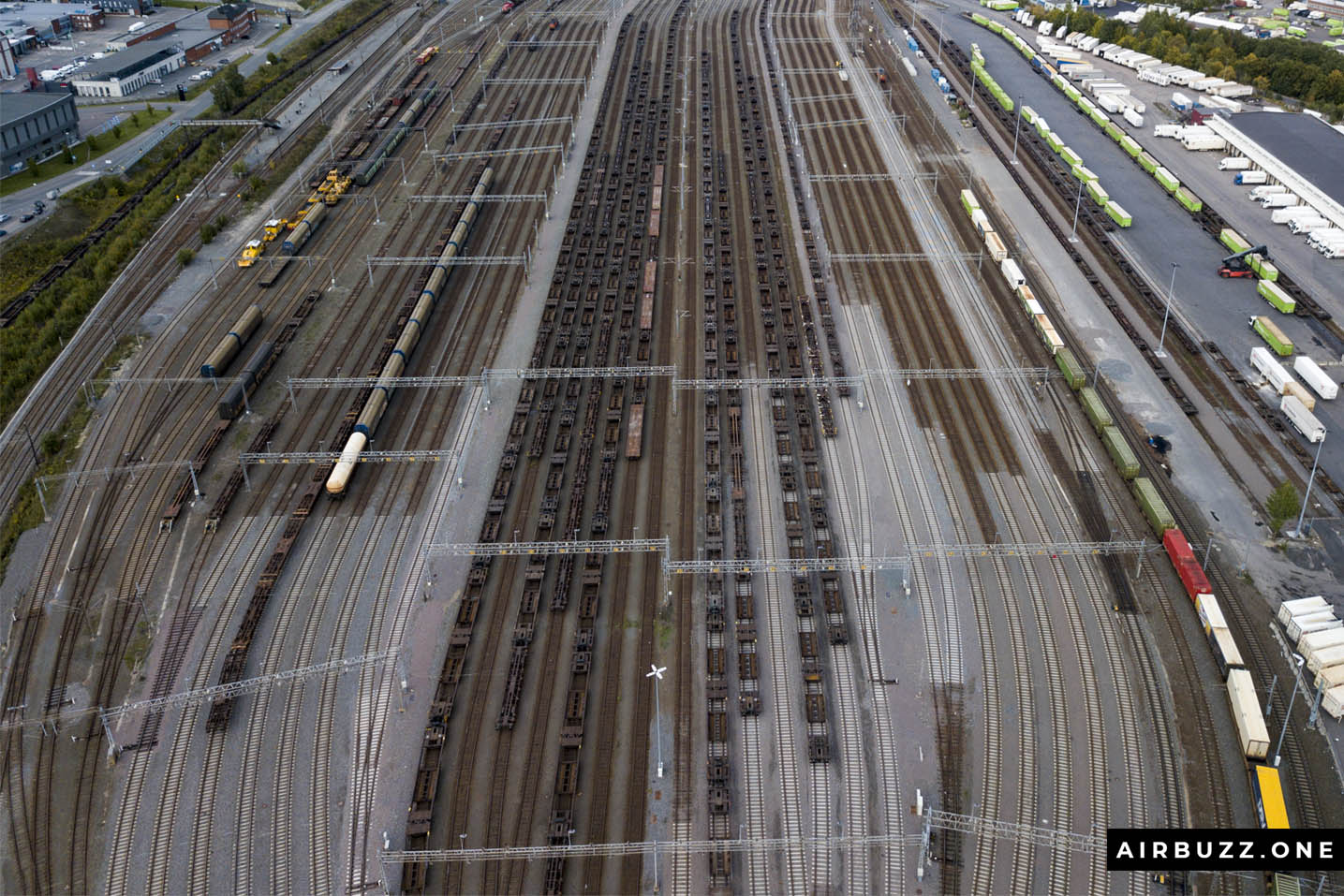 The parallel lines with train wagons looks great from above.